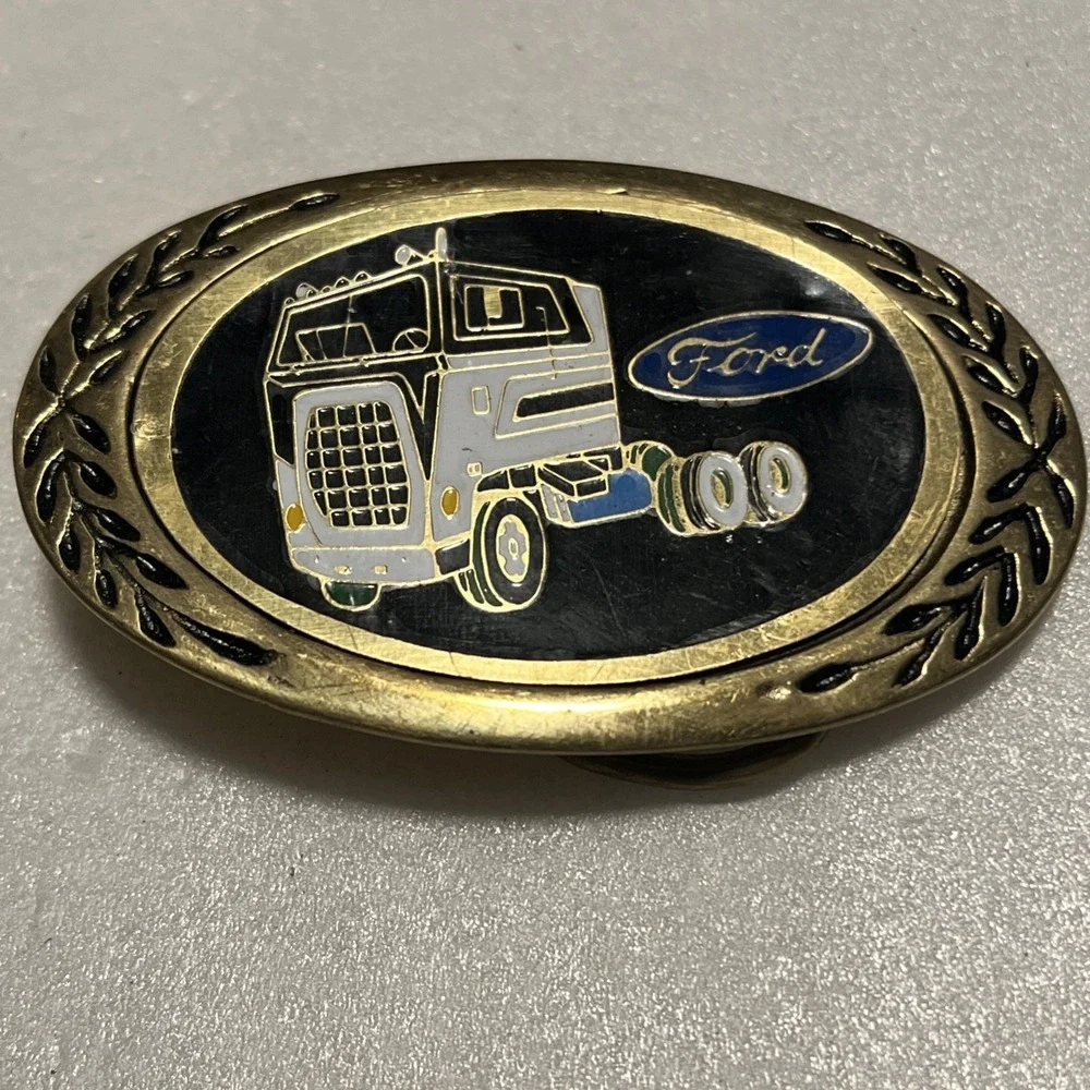 Vintage 1980s Ford Cab Over Truck Advertisement Belt Buckle Solid Brass B13